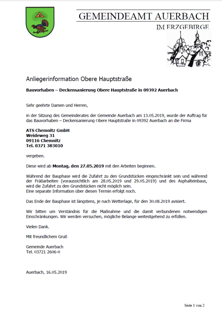 Deckensanierung Obere Hauptstraße